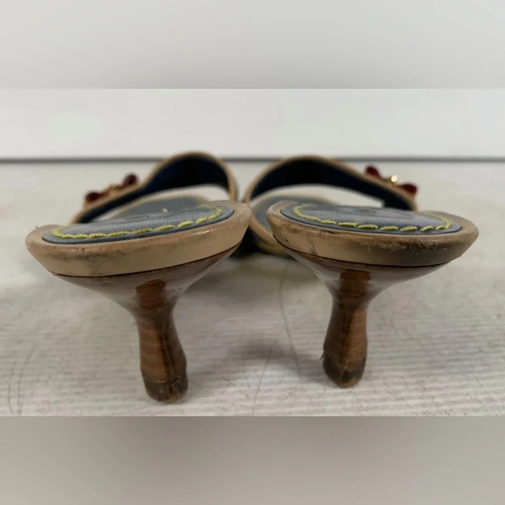 Louis Vuitton Blue Monogram Denim Kitten Heels Mules Slides SZ EU38 US8 - Picture 4 of 8